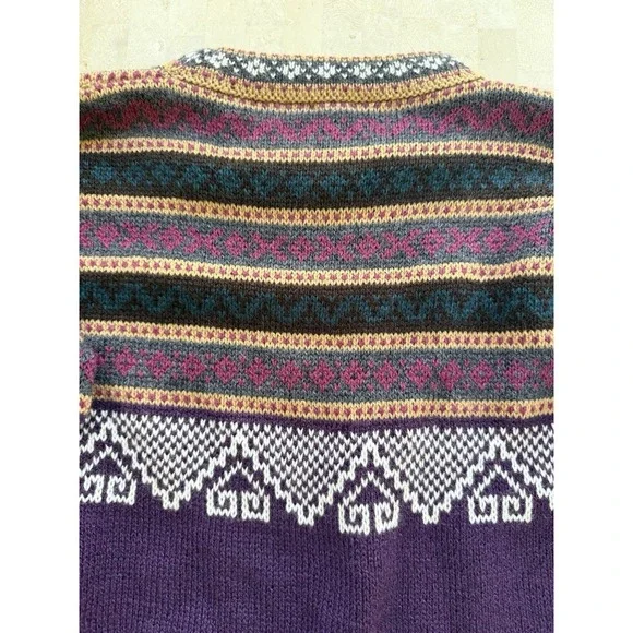 Jahuari Peruvian 100% Alpaca Fair Isle Purple Sweater Peru Outdoor Size M? - Picture 6 of 6